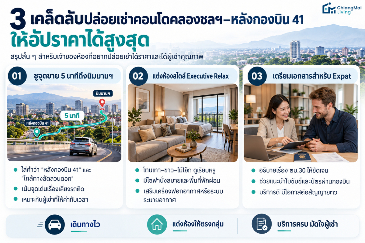 3 เคล็ดลับปล่อยเช่าคอนโดย่าน คลองชลฯ - หลังกองบิน 41 ให้อัปราคาได้สูงสุด