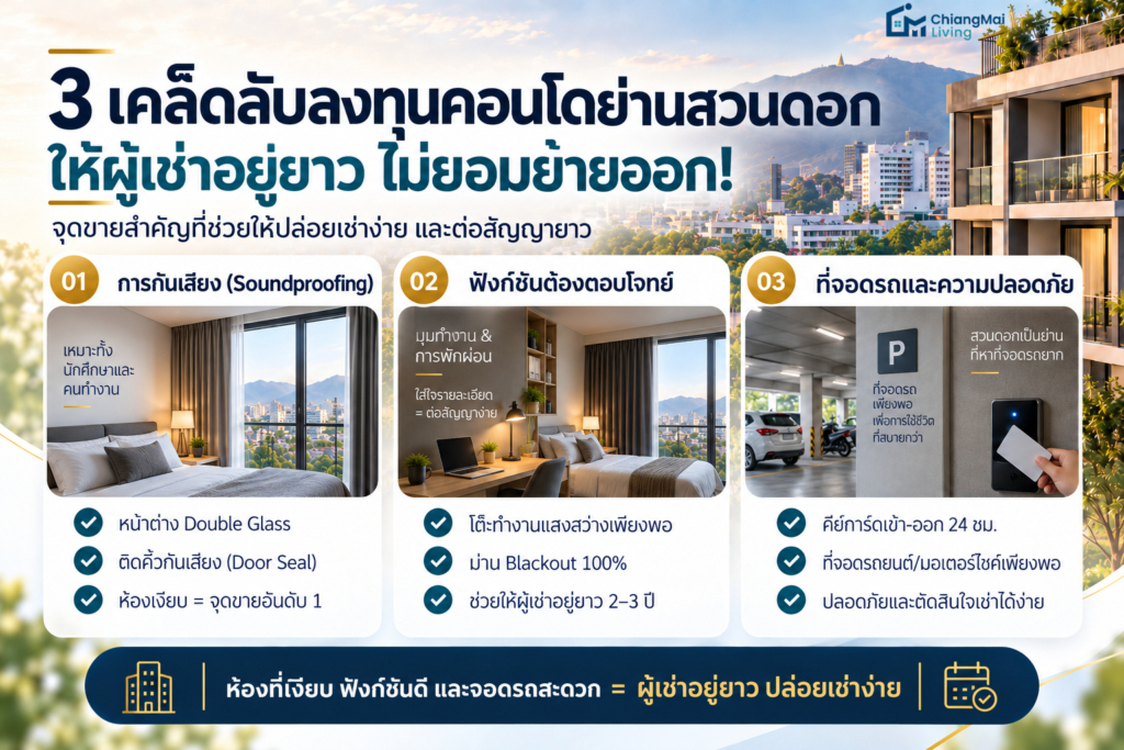 3 เคล็ดลับลงทุนคอนโดย่านสวนดอก ให้ผู้เช่าอยู่ยาว ไม่ยอมย้ายออก!