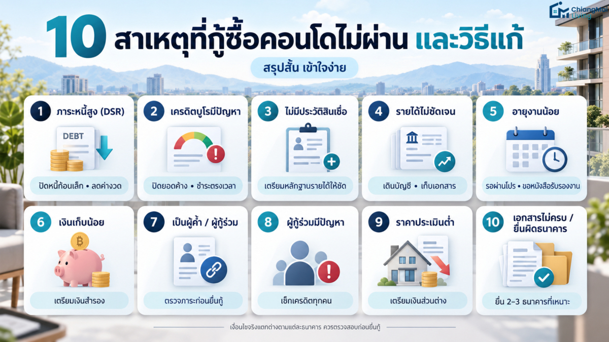 10 สาเหตุที่กู้ซื้อคอนโดไม่ผ่าน และวิธีแก้