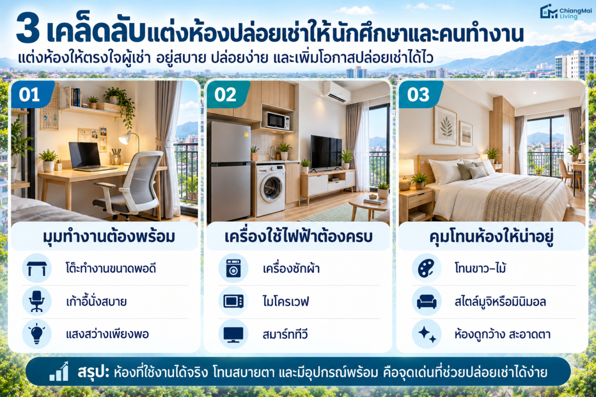3 เคล็ดลับแต่งห้องปล่อยเช่าให้นักศึกษาและคนทำงานในย่านนี้