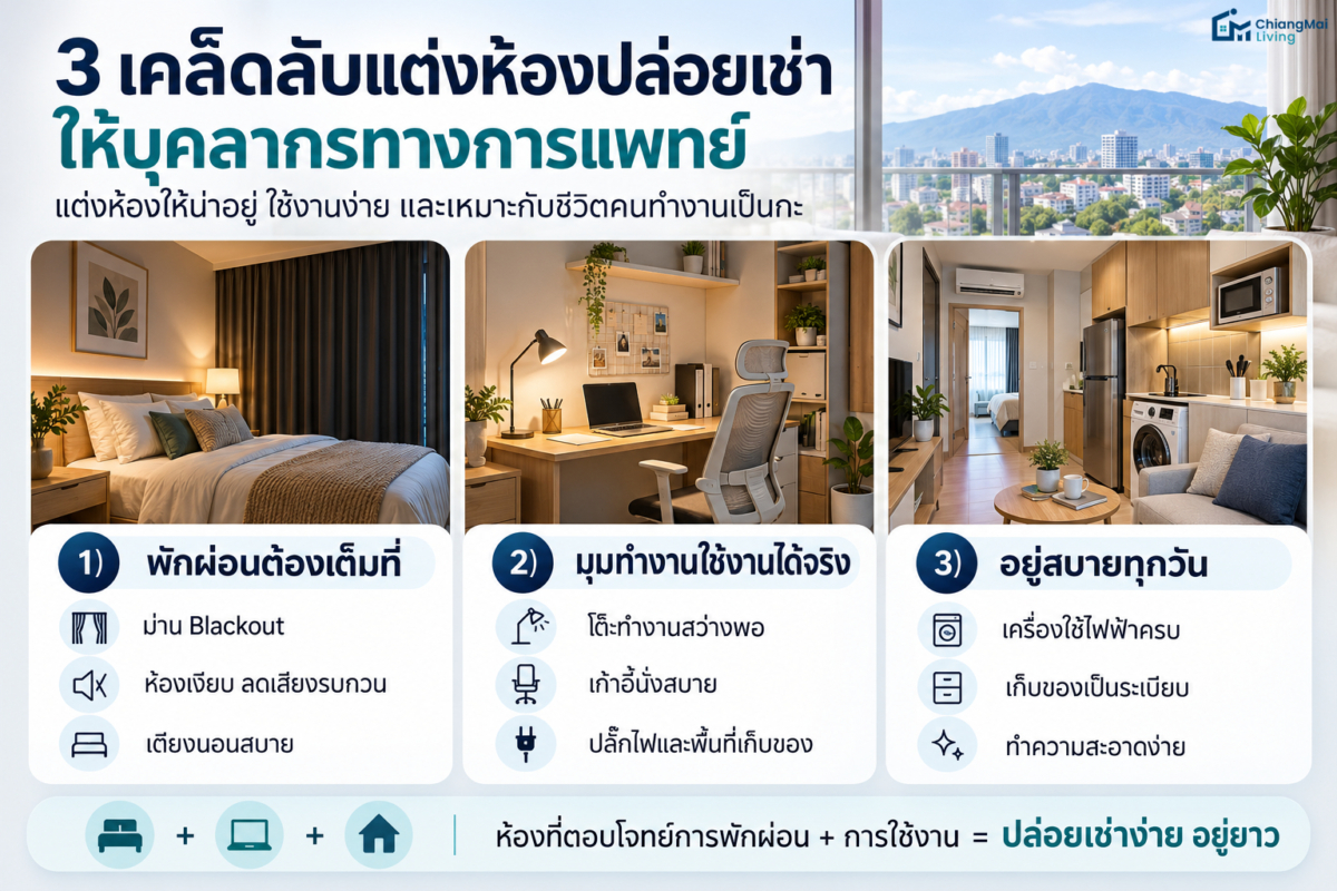 3 เคล็ดลับแต่งห้องปล่อยเช่าให้บุคลากรทางการแพทย์ (เจาะกลุ่มสวนดอก)