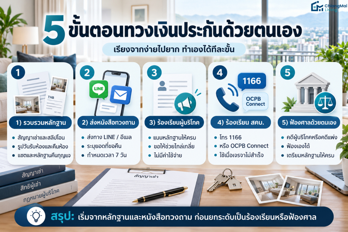 5 ขั้นตอนทวงเงินประกันด้วยตนเอง