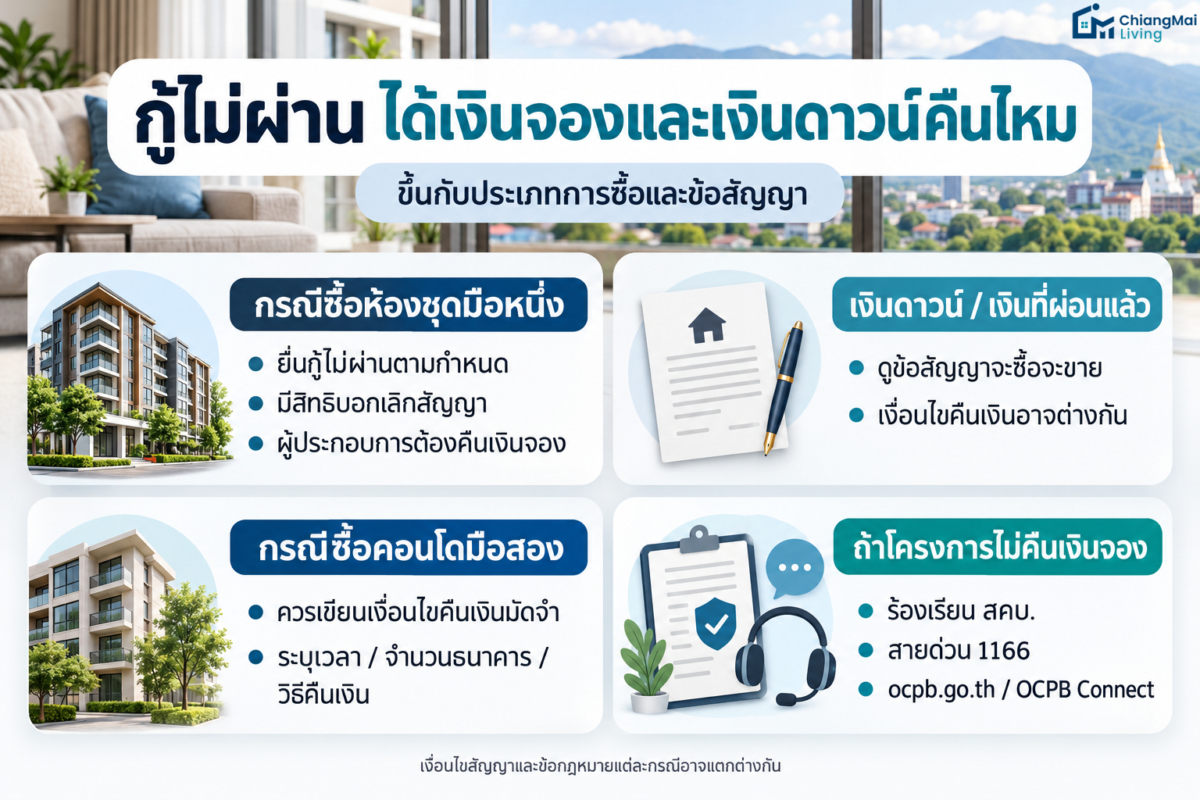กู้ไม่ผ่าน ได้เงินจองและเงินดาวน์คืนไหม