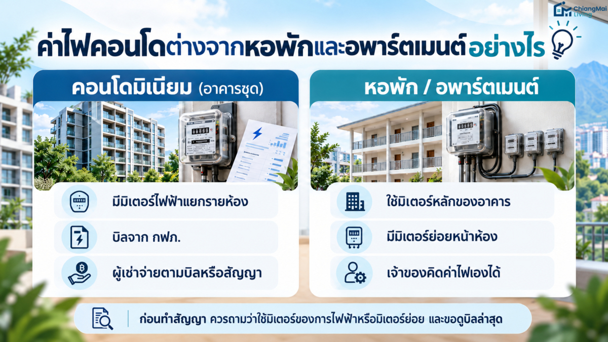 ค่าไฟคอนโดต่างจากหอพักและอพาร์ตเมนต์อย่างไร
