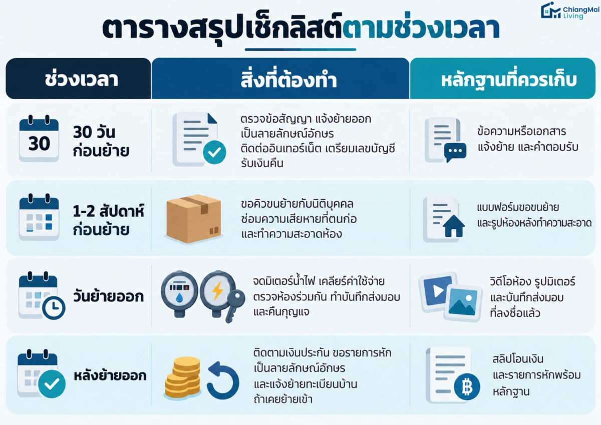 ตารางสรุปเช็กลิสต์ตามช่วงเวลา