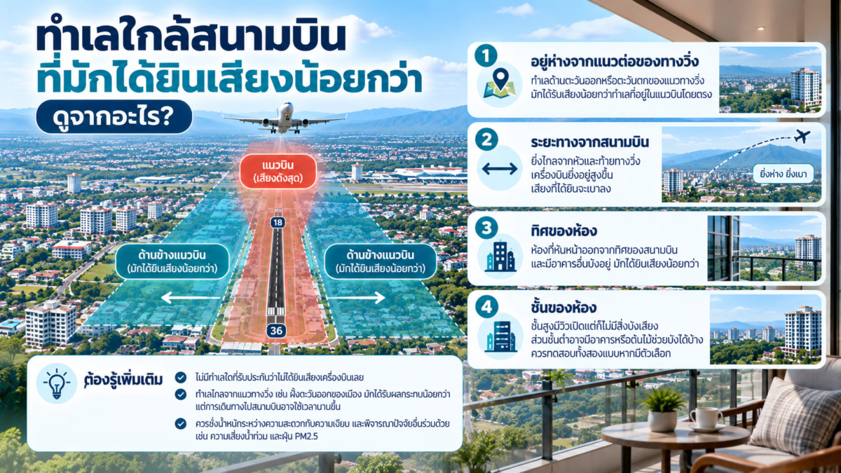 ทำเลใกล้สนามบินที่มักได้ยินเสียงน้อยกว่า ดูจากอะไร