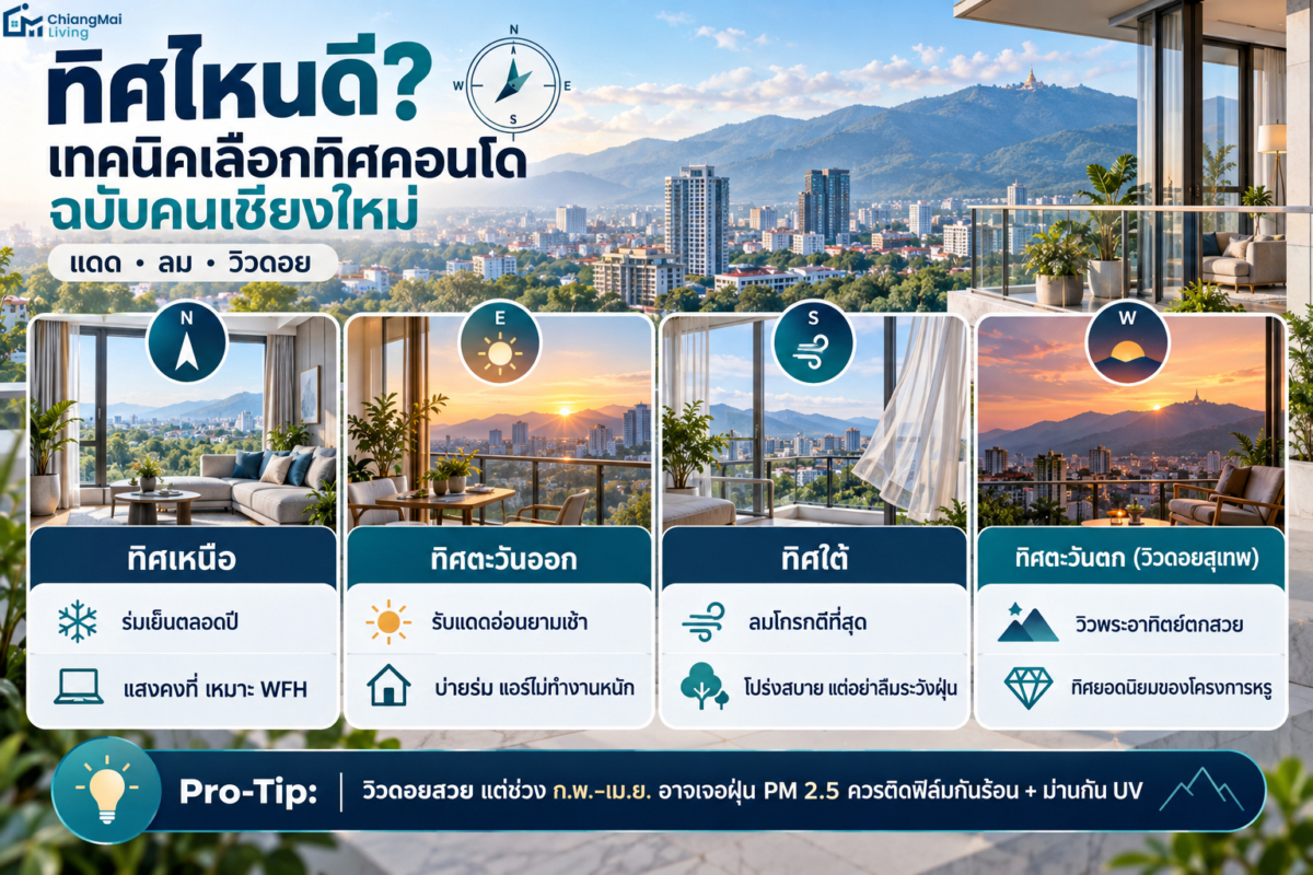 ทิศไหนดี เทคนิคเลือกทิศคอนโด ฉบับคนเชียงใหม่ (แดด ลม และวิวดอย)