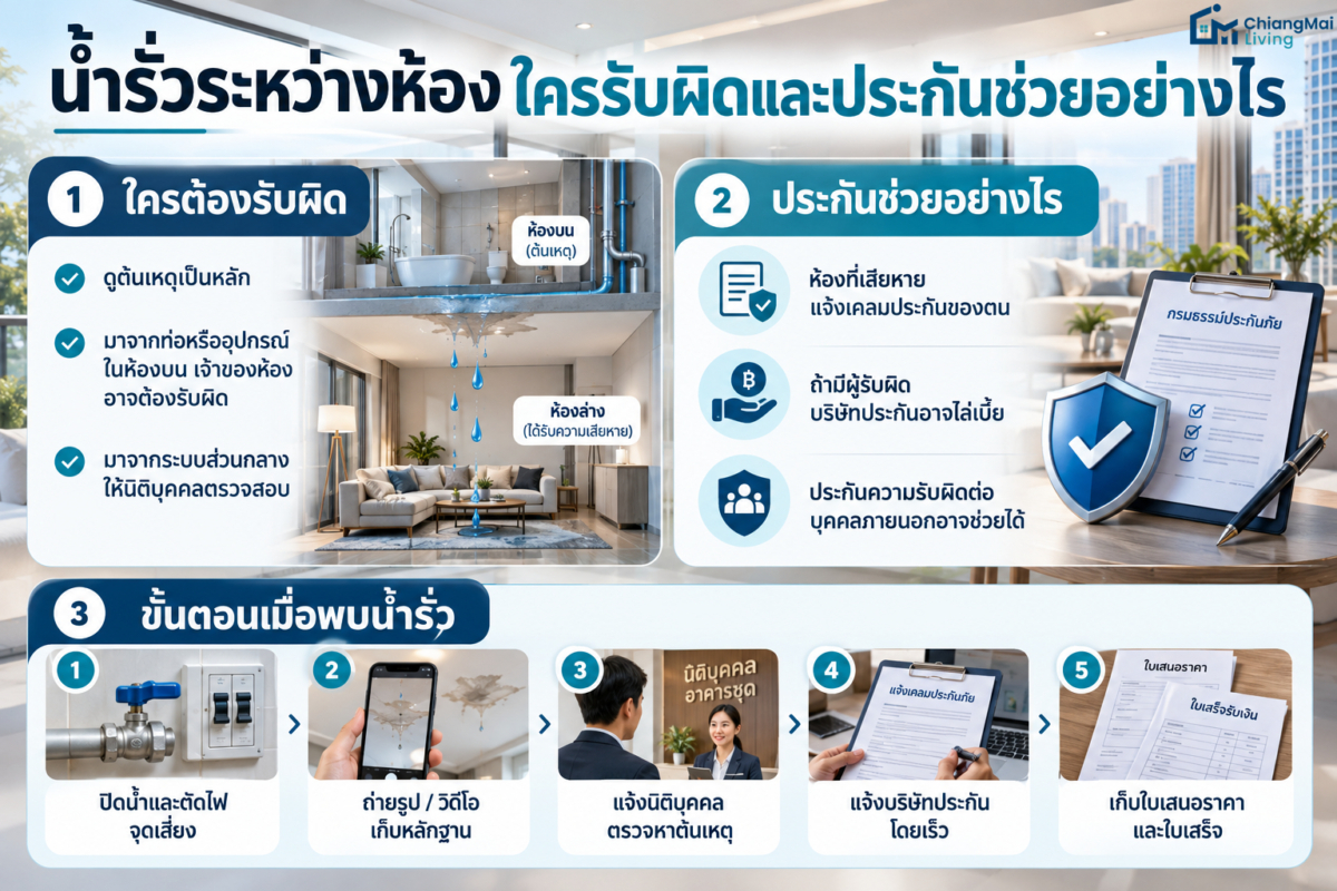 น้ำรั่วระหว่างห้อง ใครรับผิดและประกันช่วยอย่างไร