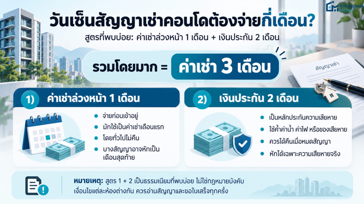 สูตรที่พบบ่อย วันเซ็นสัญญาเช่าคอนโดต้องจ่ายกี่เดือน