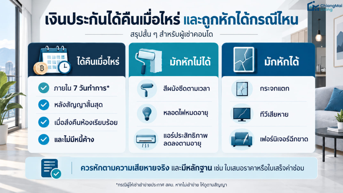 เงินประกันได้คืนเมื่อไหร่ และถูกหักได้กรณีไหน