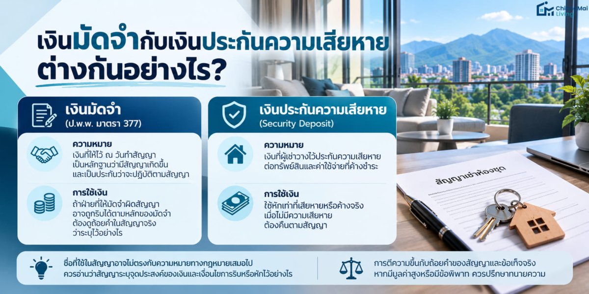 เงินมัดจำกับเงินประกันความเสียหาย ต่างกันอย่างไร
