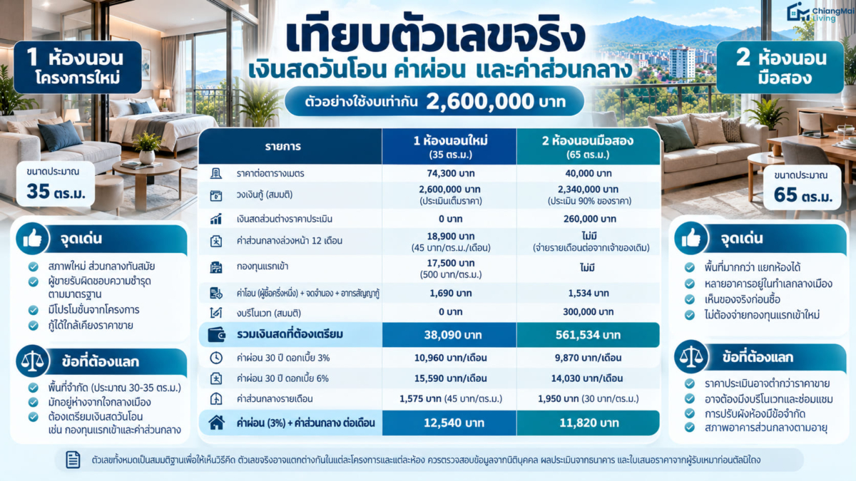 เทียบตัวเลขจริง เงินสดวันโอน ค่าผ่อน และค่าส่วนกลาง